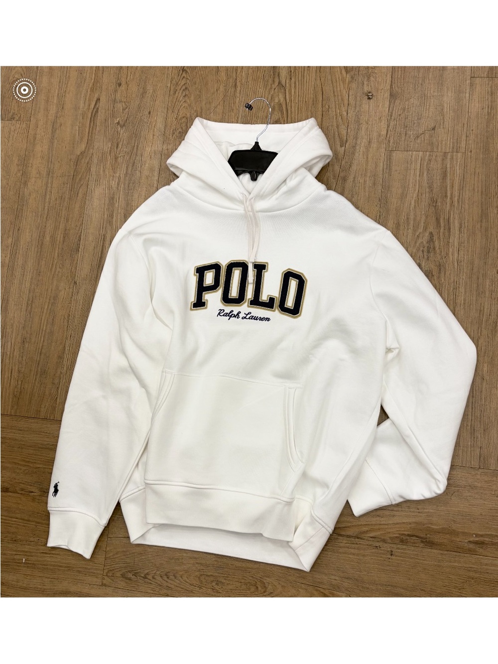 XL Ralph Lauren White POLO Pullover Hoodie with Black & Gold Lettering